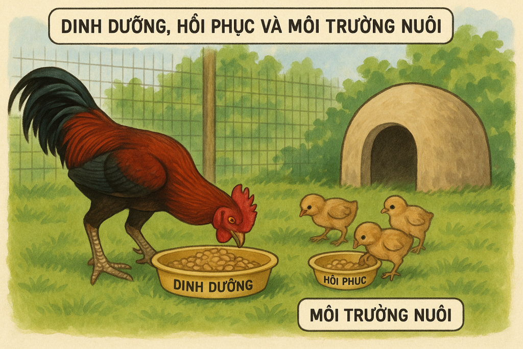 Om bóp rượu nghệ cho gà chọi sau buổi vần; da đỏ dày săn chắc, hỗ trợ hồi phục và tăng chịu đòn.